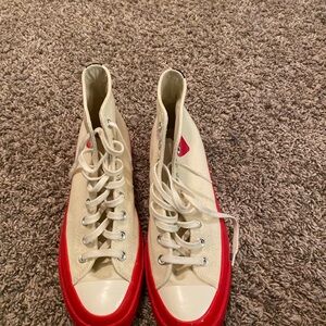 Converse Cream and Red High-Top Sneakers